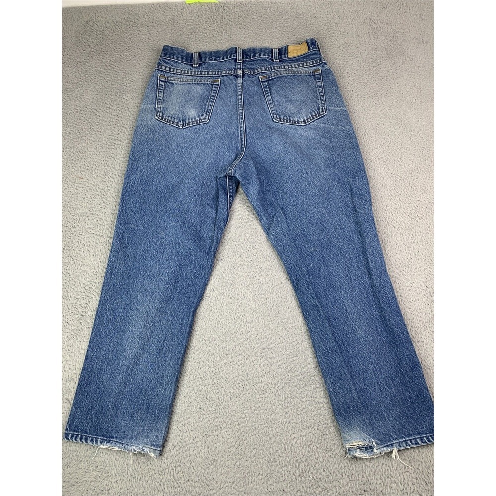 LL Bean jeans men’s Size 35x34 Blue Denim Straight Double‎ L Distressed - Picture 2 of 9
